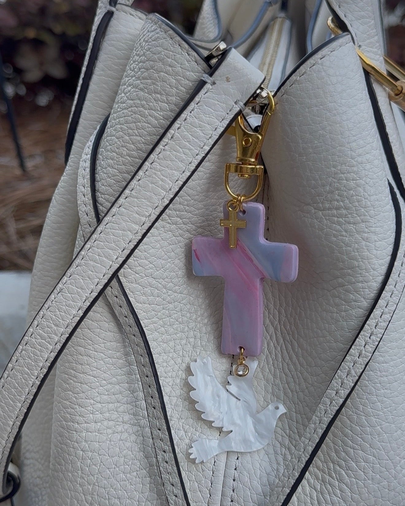 Pink Christian Bag Charm | Handmade Cross Purse Charm