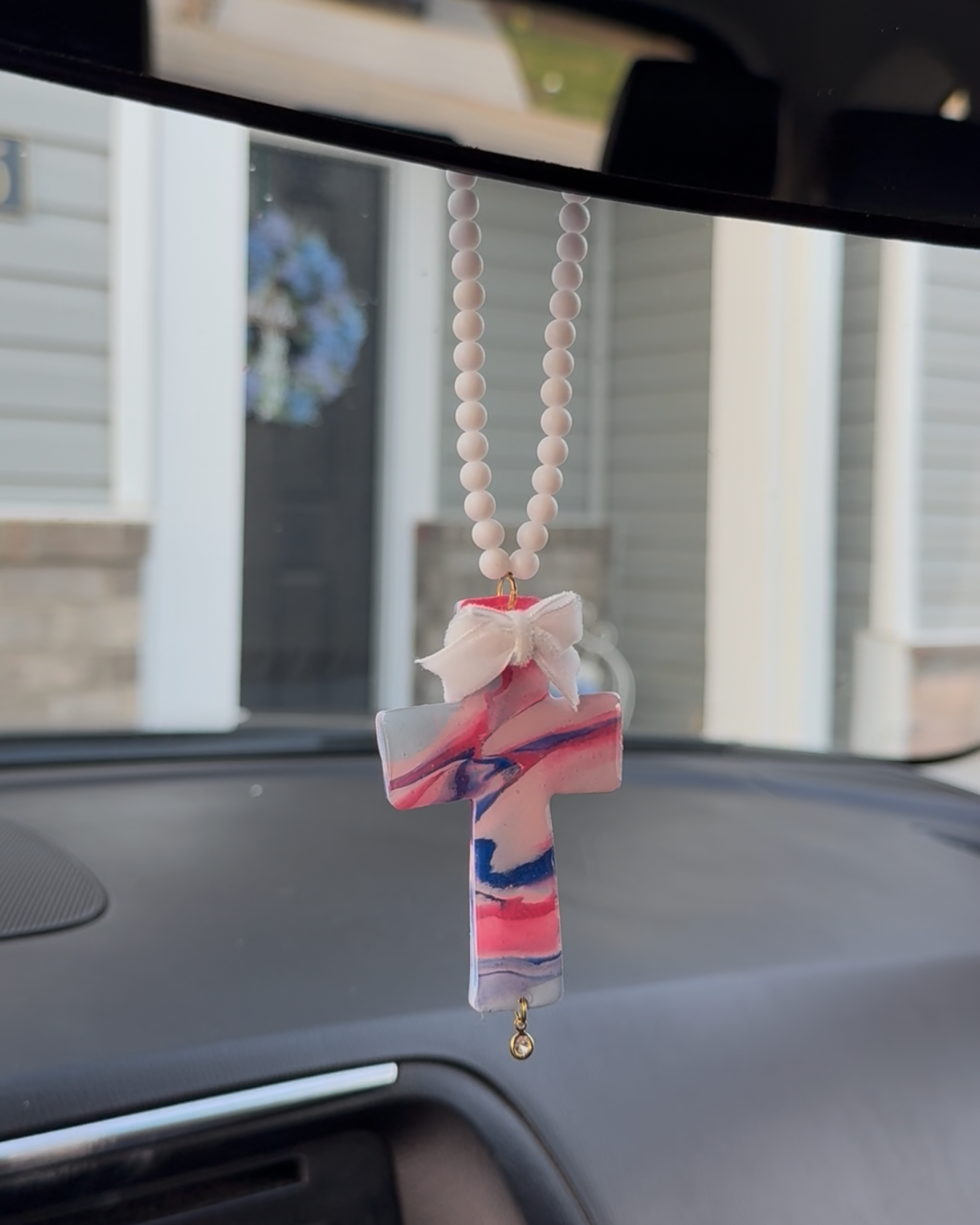 Cross Rear View Mirror Charm | Handmade Christian Gift | Car Charm